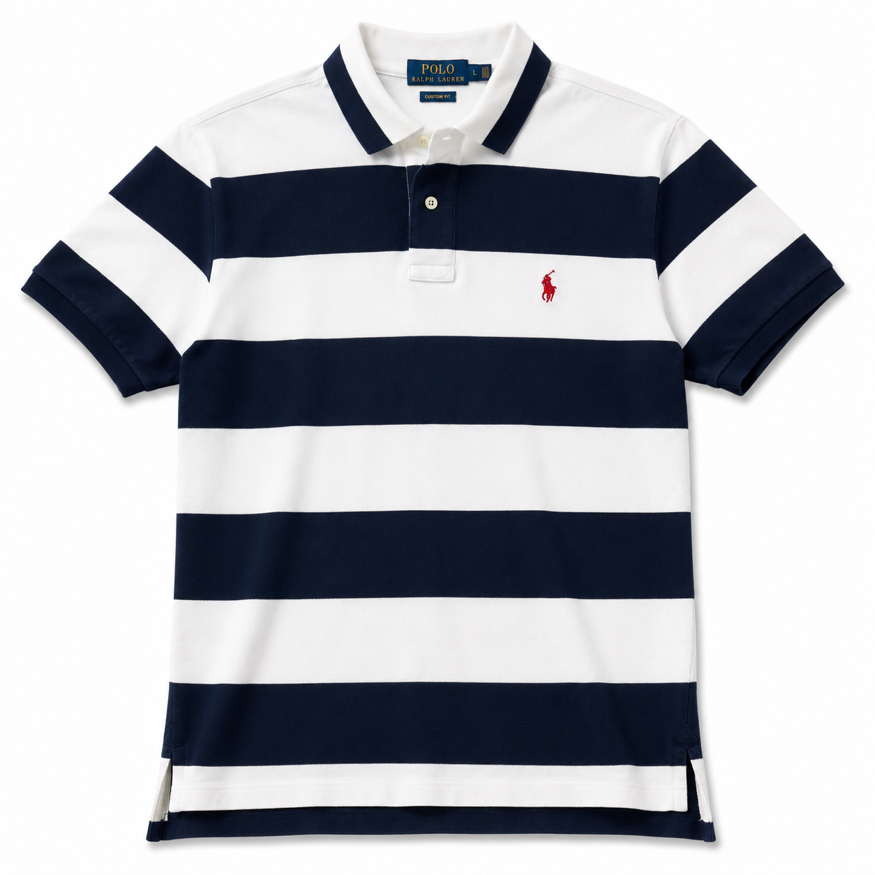 Authentic Polo Ralph Lauren White Navy Striped Polo Shirt Red Pony Size XL