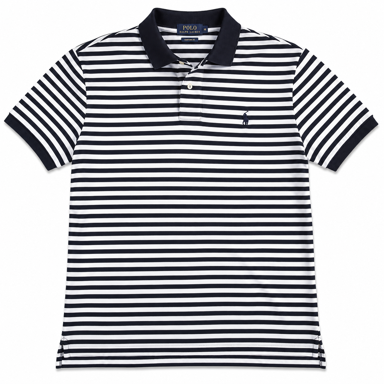 Authentic Ralph Lauren Navy White Striped Polo Shirt Custom Fit Size M