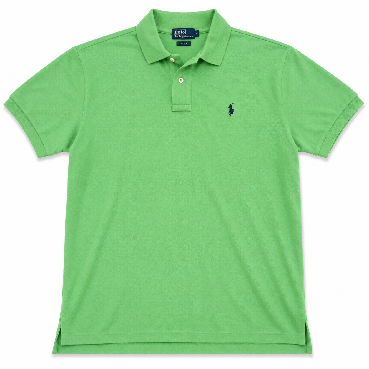 Authentic Polo Ralph Lauren Green Polo Shirt Navy Pony Custom Fit Size XL