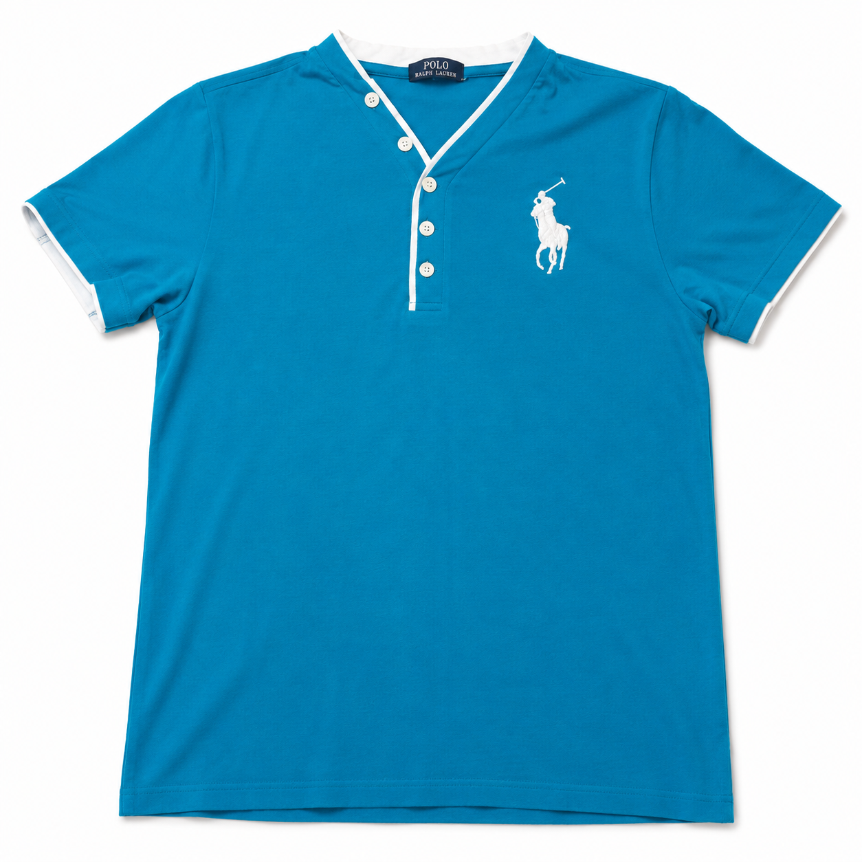 Authentic Polo Ralph Lauren Blue Big Pony Henley Polo Shirt