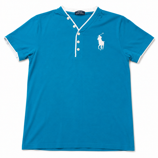 Authentic Polo Ralph Lauren Blue Big Pony Henley Polo Shirt