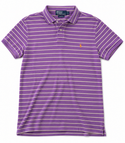 Authentic Polo Ralph Lauren Purple Striped Custom Fit Polo Shirt
