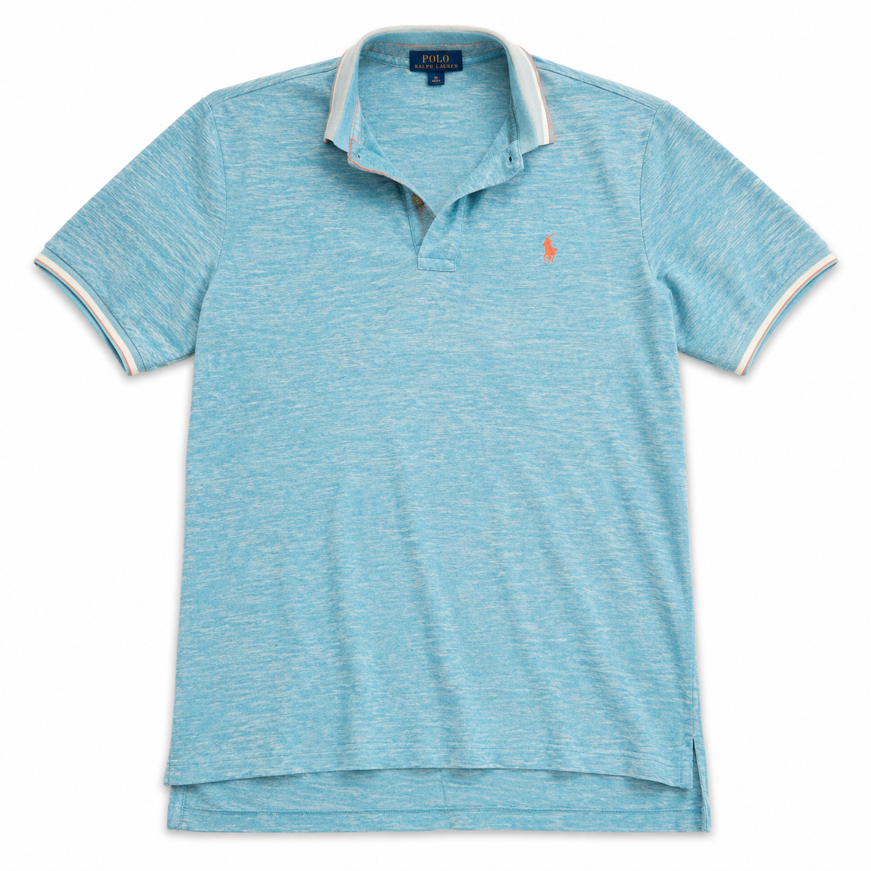 Authentic Ralph Lauren Light Blue Marl Polo Shirt Coral Pony Logo