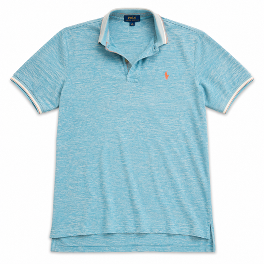 Authentic Ralph Lauren Light Blue Marl Polo Shirt Coral Pony Logo