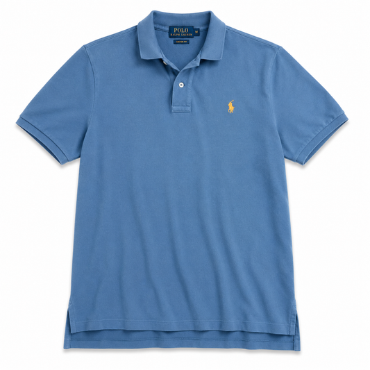 Authentic Ralph Lauren Blue Polo Shirt Yellow Pony Logo