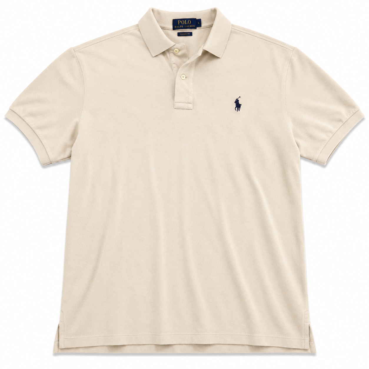 Authentic Ralph Lauren Cream Polo Shirt Navy Pony Logo