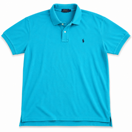 Authentic Ralph Lauren Turquoise Blue Polo Shirt Navy Pony Logo XL