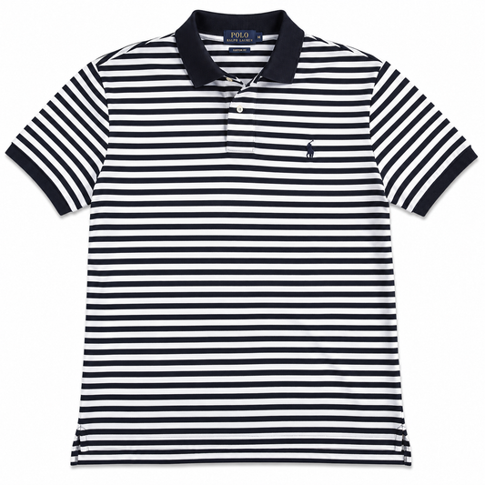 Authentic Ralph Lauren Navy White Striped Polo Shirt Custom Fit Size M