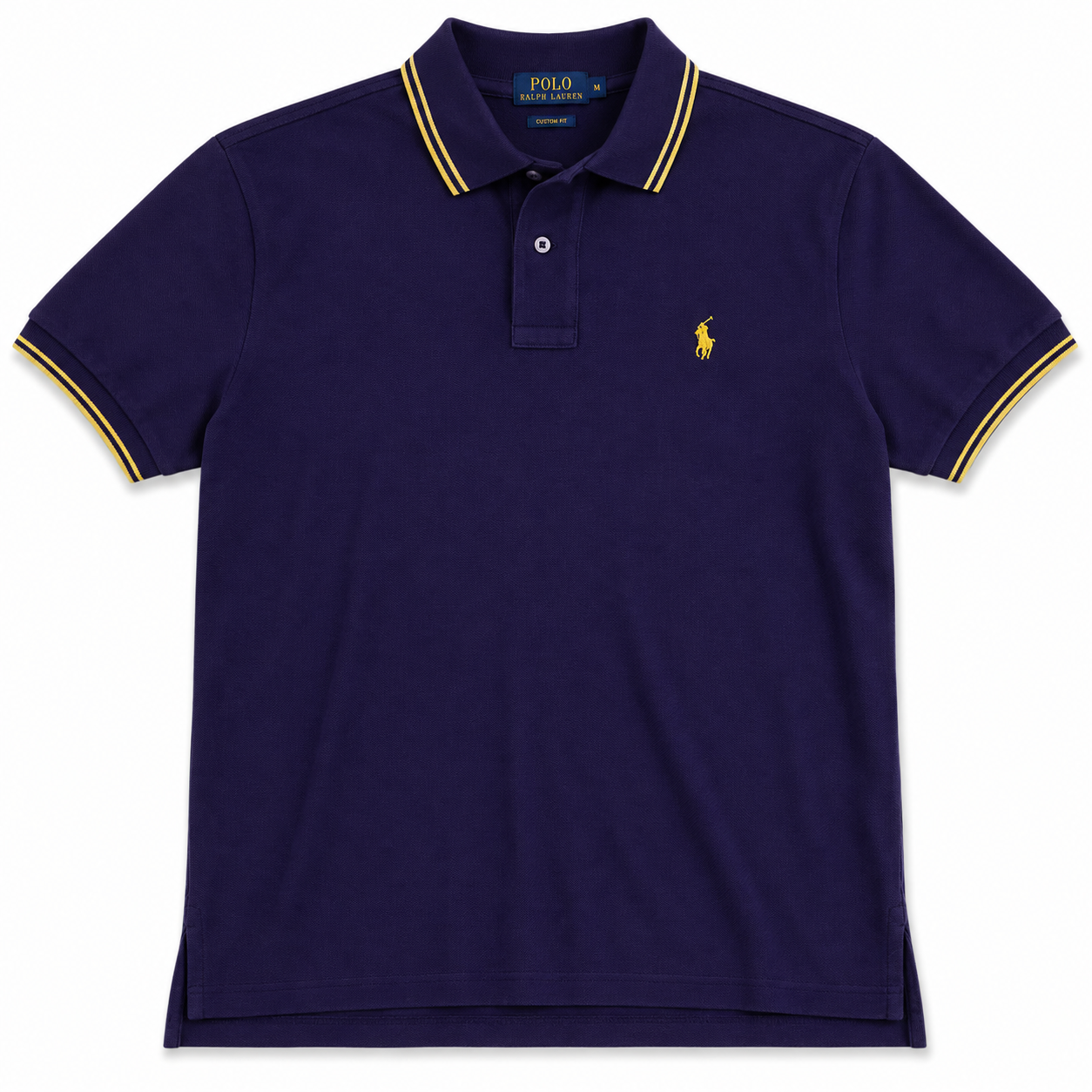 Authentic Ralph Lauren Navy Polo Shirt Yellow Pony Custom Fit Size S