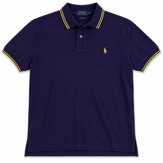 Authentic Ralph Lauren Navy Polo Shirt Yellow Pony Custom Fit Size S