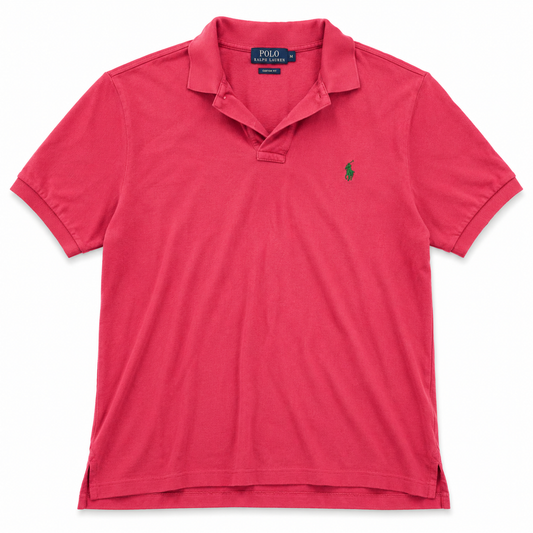 Authentic Ralph Lauren Red Polo Shirt Green Pony Custom Fit Size L