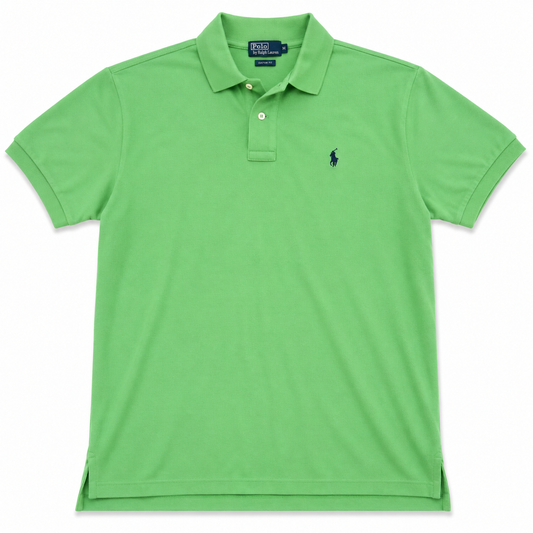 Authentic Polo Ralph Lauren Green Polo Shirt Navy Pony Custom Fit Size XL