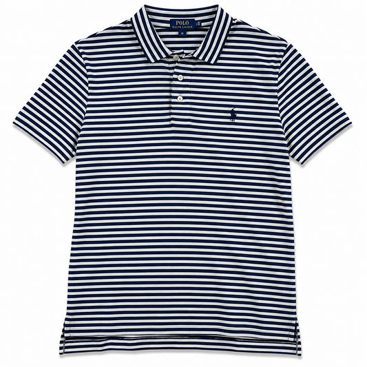 Authentic Ralph Lauren Navy White Striped Polo Shirt Size L