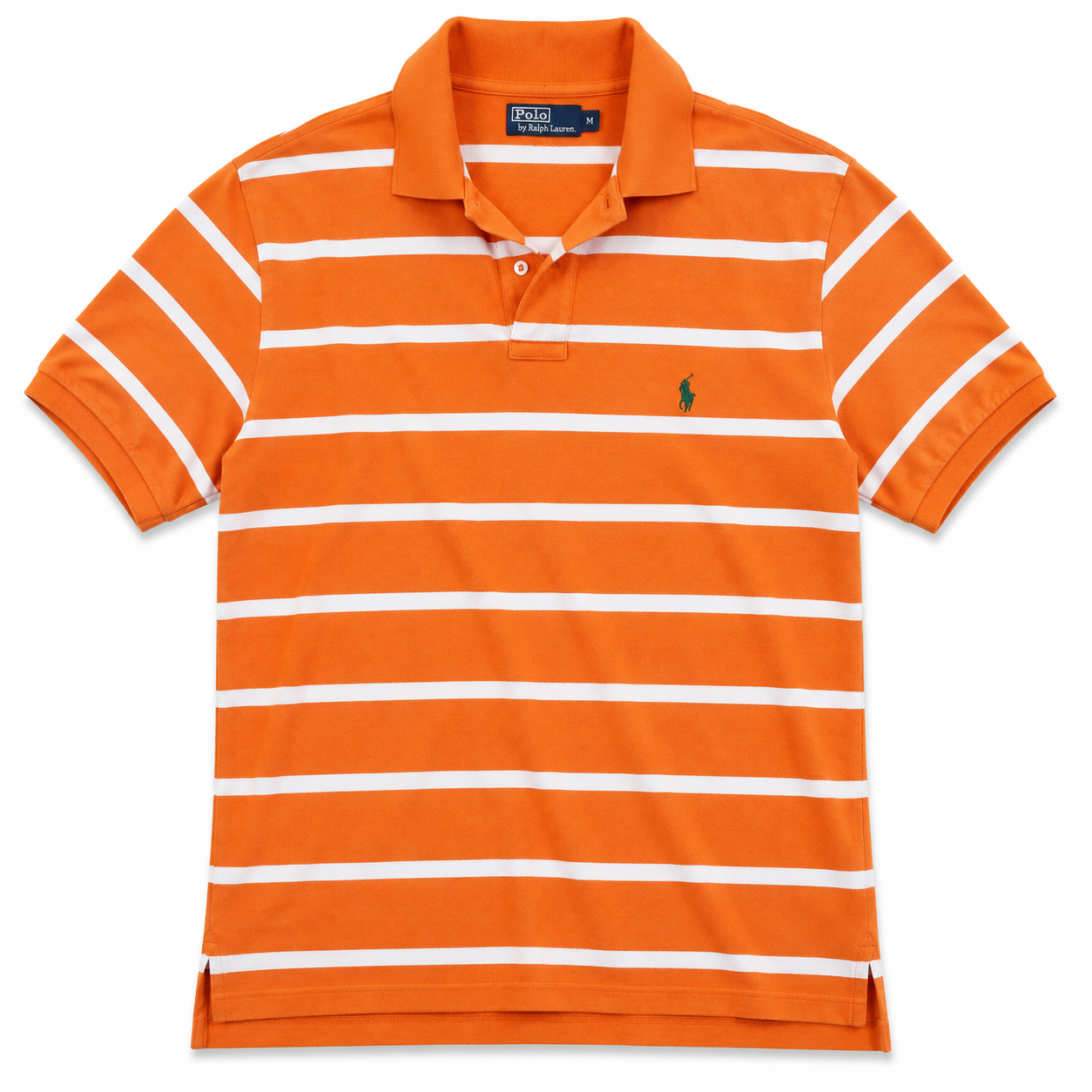 Authentic Polo Ralph Lauren Orange White Striped Polo Shirt Size L