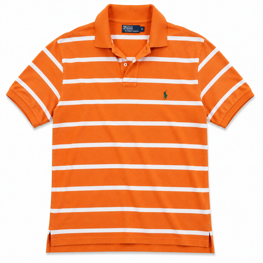 Authentic Polo Ralph Lauren Orange White Striped Polo Shirt Size L