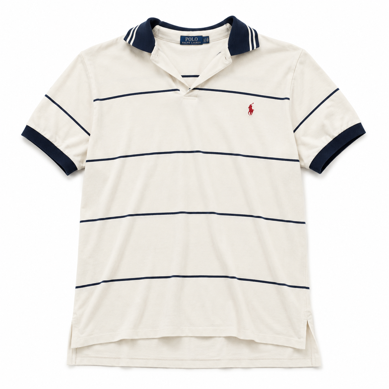 Authentic Polo Ralph Lauren White & Navy Striped Polo Shirt Red Pony Size XL
