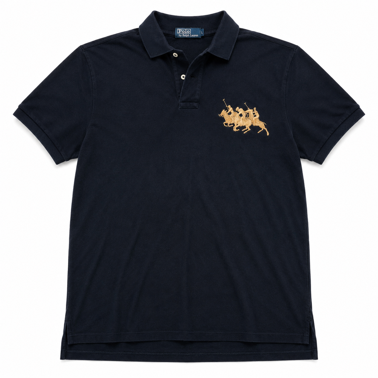 Authentic Polo Ralph Lauren Navy Big Pony Polo Shirt Gold Logo Size L