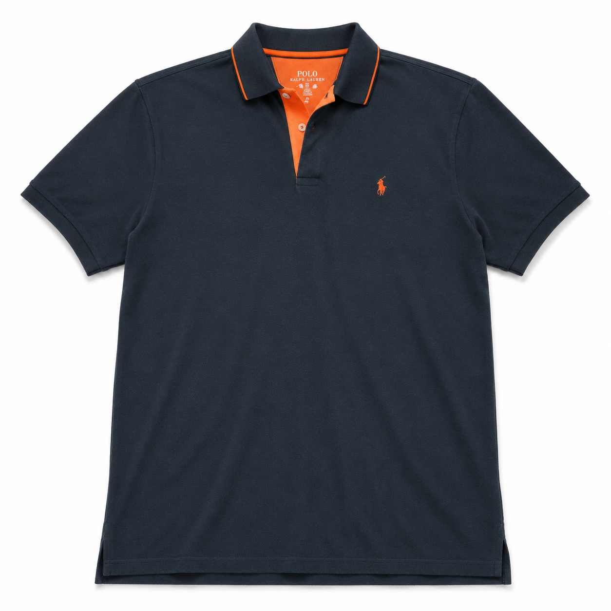 Authentic Polo Ralph Lauren Navy Polo Shirt Orange Pony Size L