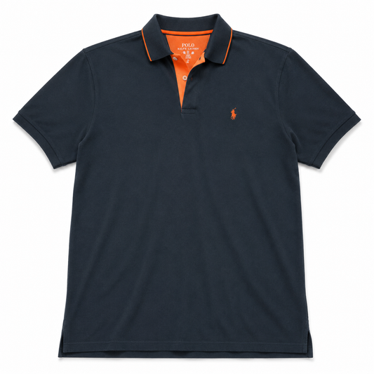 Authentic Polo Ralph Lauren Navy Polo Shirt Orange Pony Size L