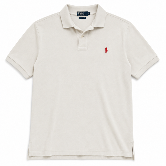 Authentic Polo Ralph Lauren Cream Polo Shirt Red Pony Size L
