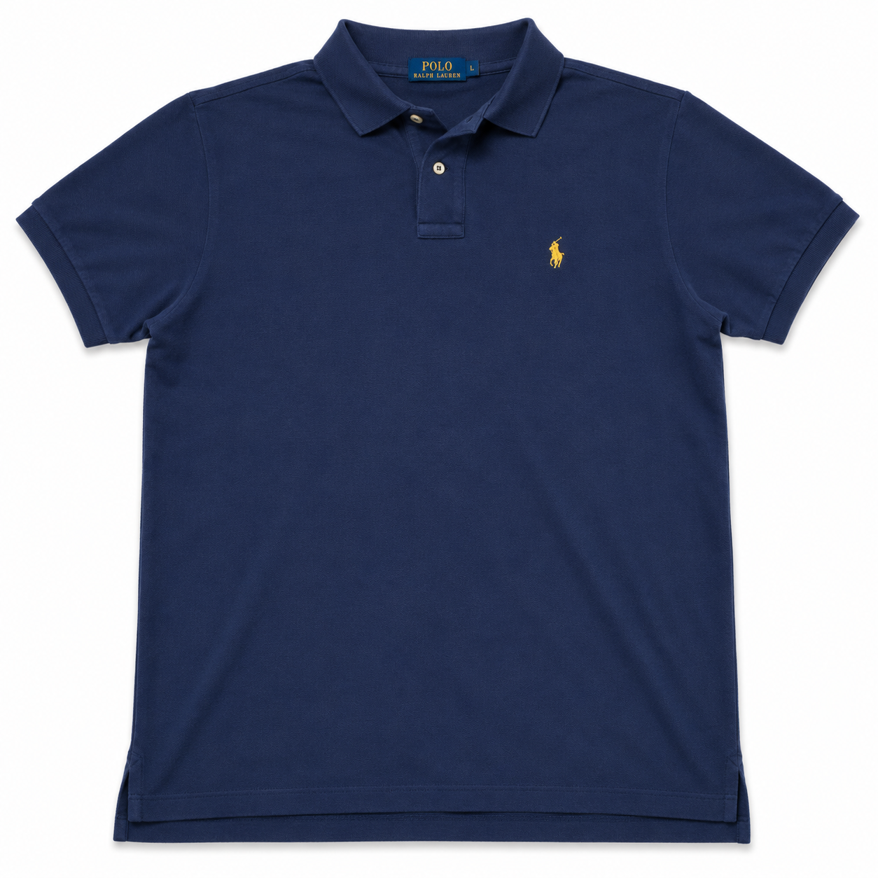 Authentic Polo Ralph Lauren Navy Blue Polo Shirt Yellow Pony Size L