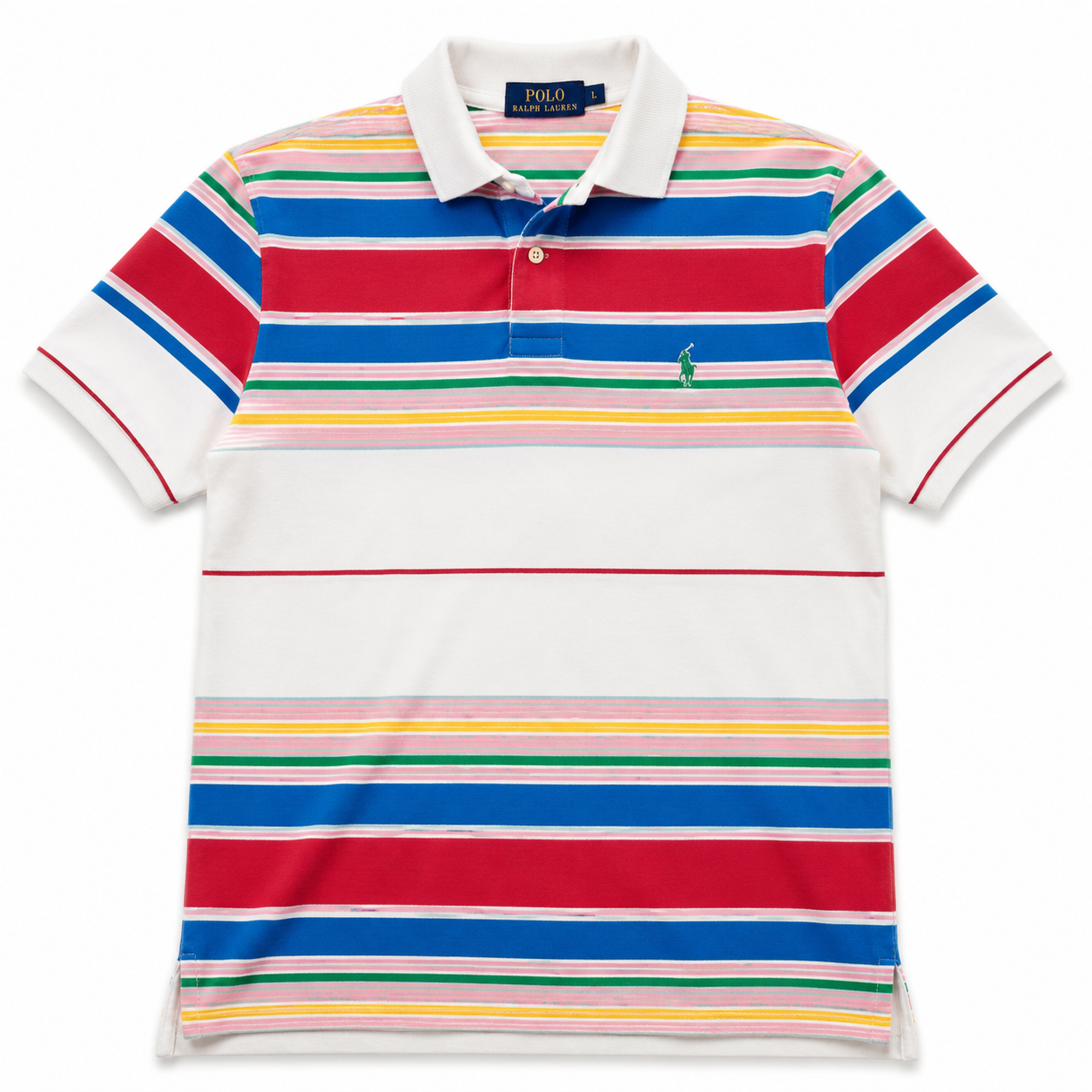 Authentic Polo Ralph Lauren Multicolor Striped Polo Shirt Green Pony Size M