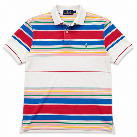 Authentic Polo Ralph Lauren Multicolor Striped Polo Shirt Green Pony Size M