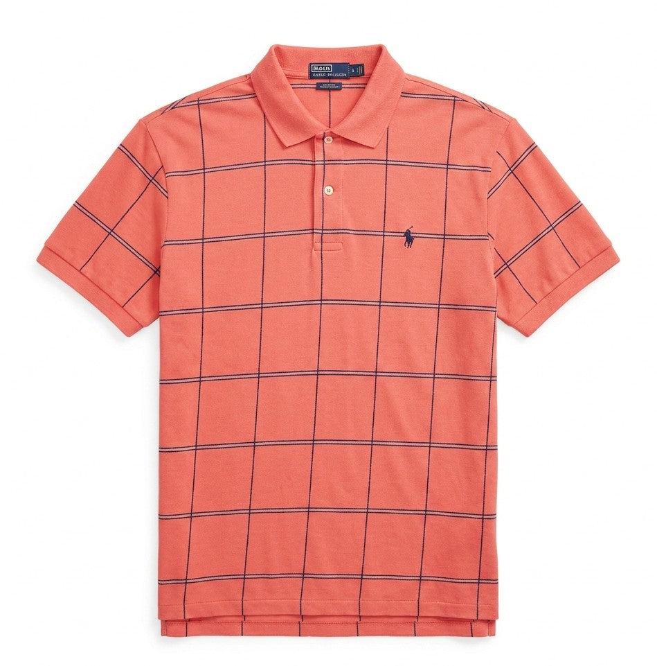 Authentic Polo Ralph Lauren Coral Windowpane Polo Shirt