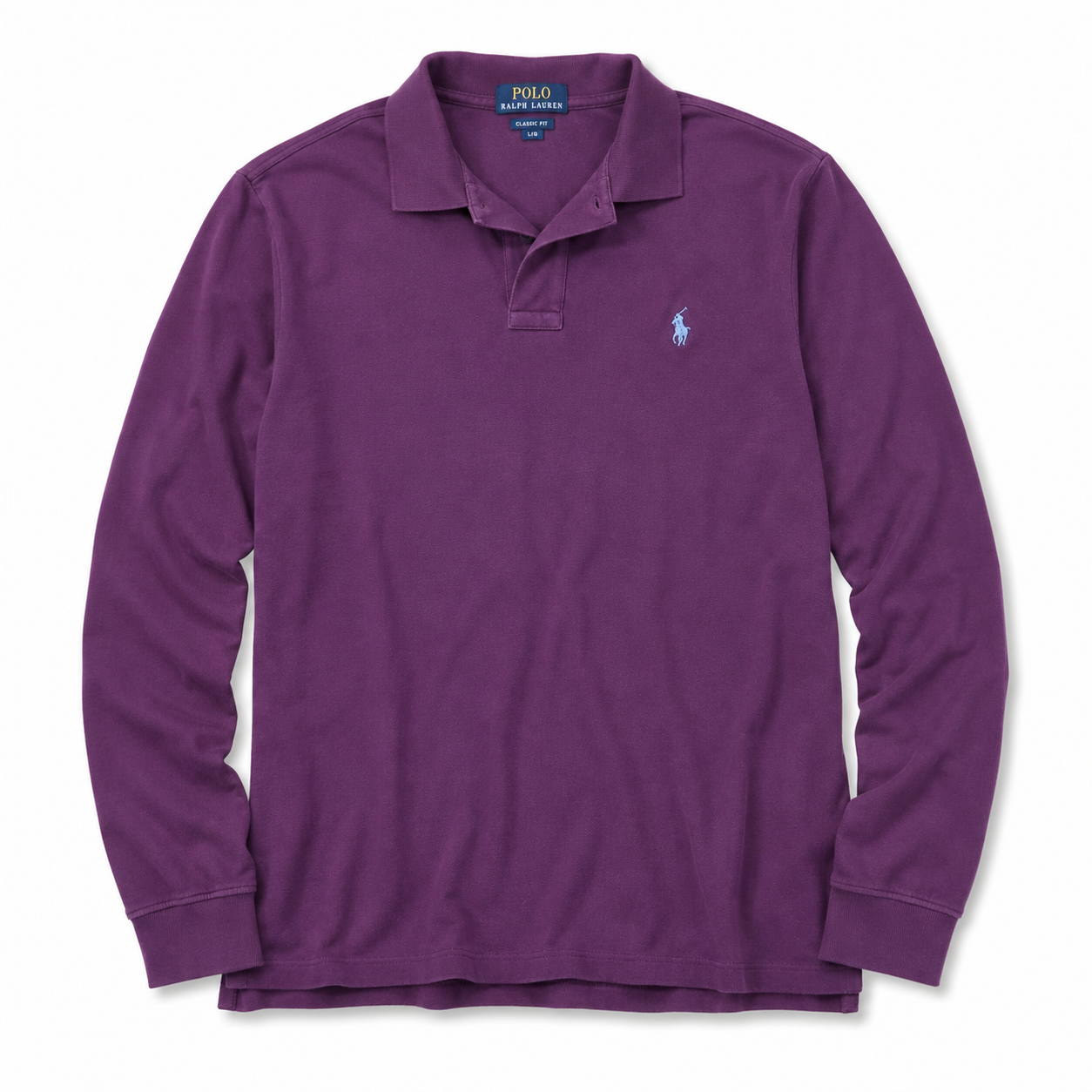 Authentic Ralph Lauren Purple Long Sleeve Polo Shirt Light Blue Pony Logo