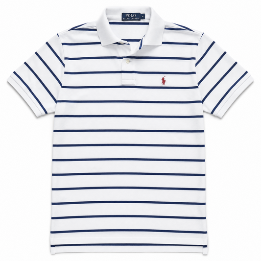 Authentic Ralph Lauren White & Navy Striped Polo Shirt